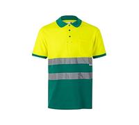 VELILLA 305513 Polo Haute visibilité en Coton, Bicolore et Manches Courtes, Vert et Jaune Fluo, Taille 5XL, Vert et Jaune Fluo, 5XL-6XL