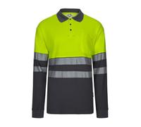 VELILLA 305525 Polo Haute visibilité en Coton, Bicolore et Manches Longues avec Ruban segmenté, Couleur Gris et Jaune Fluo, Taille L, Gris et Jaune Fluo, L