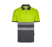 VELILLA 305533 Polo en Polyester recy icolore à Manches Courtes avec Ruban segmenté Gris/Jaune Fluo Taille M, Gris et Jaune Fluo, M