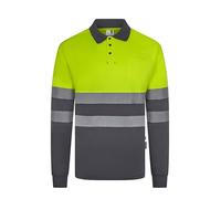VELILLA 305535 Polo en Polyester recyclé Bicolore à Manches Longues avec Bande segmentée Gris et Jaune Fluo Taille M, Gris et Jaune Fluo, M