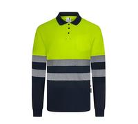 VELILLA 305535 Polo en Polyester recyclé Bicolore à Manches Longues avec Ruban segmenté Bleu Marine et Jaune Fluo Taille XL, Bleu Marine et Jaune Fluo, XL