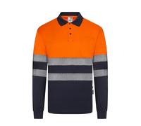 VELILLA 305535 Polo en Polyester recyclé Bicolore à Manches Longues avec Ruban segmenté Bleu Marine et Orange Fluo Taille L, Bleu Marine et Orange Fluo, L