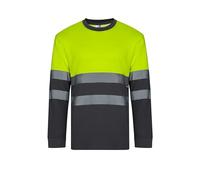 VELILLA 305615 T-Shirt en Coton Bicolore à Manches Longues Gris/Jaune Fluo Taille M, Gris et Jaune Fluo, M