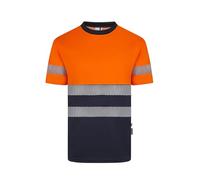 VELILLA 305633 T-Shirt en Polyester recy icolore à Manches Courtes avec Ruban segmenté Bleu Marine et Orange Fluo Taille 3XL, Bleu Marine et Orange Fluo, 3XL