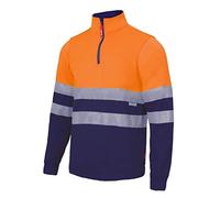 VELILLA 305701 Sweat-Shirt Haute visibilité Bicolore avec Fermeture éclair, Bleu Marine/Orange Fluo, L