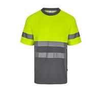 VELILLA Camiseta Algodón Bicolor Manga Corta T-Shirt en Coton Bicolore Haute visibilité, Gris et Jaune Fluo, XL Mixte