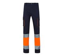 VELILLA Pantalón de Alta Visibilidad 100% algodón, Bicolor y multibolsillos Pantalon d'utilit Professionnelle, Bleu Marine/Orange Fluo, M Mixte