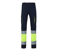 VELILLA Pantalón de Alta Visibilidad 100% algodón, Bicolor y multibolsillos Pantalon d'utilit Professionnelle, Bleu Marine/Jaune Fluor, 3XL Mixte