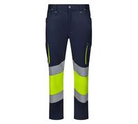 VELILLA Pantalon Stretch Bicolore avec Bande segmentée d'utilité Professionnelle, Bleu Marine et Jaune Fluo, L Mixte