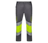 VELILLA Pantalon Stretch Bicolore avec Bande segmentée d'utilité Professionnelle, Gris et Jaune Fluo, XXL Mixte