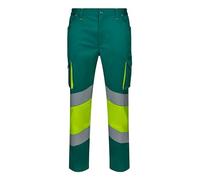 VELILLA Pantalon Stretch Bicolore avec Bande segmentée d'utilité Professionnelle, Vert et Jaune Fluo, XXL Mixte