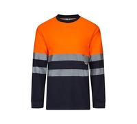 VELILLA T- Shirt en Coton Bicolore à Manches Longues Utilitaire de Travail, Bleu Marine et Orange Fluo, S Mixte