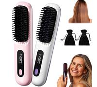 Velinca Pro, Brosse Lissante Portable, Brosse Chauffante Lissante, Mini Lisseur Sans Fil, 3 Niveaux De Température, Tellement Intuitif, Convient à Tous Les Types De Cheveux (2PCS-D)