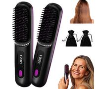 Velinca Pro, Brosse Lissante Portable, Brosse Chauffante Lissante, Mini Lisseur Sans Fil, 3 Niveaux De Température, Tellement Intuitif, Convient à Tous Les Types De Cheveux (2PCS-K)