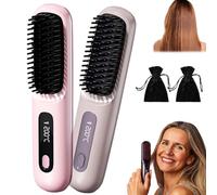 Velinca Pro, Brosse Lissante Portable, Brosse Chauffante Lissante, Mini Lisseur Sans Fil, 3 Niveaux De Température, Tellement Intuitif, Convient à Tous Les Types De Cheveux (2PCS-B)