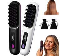 Velinca Pro, Brosse Lissante Portable, Brosse Chauffante Lissante, Mini Lisseur Sans Fil, 3 Niveaux De Température, Tellement Intuitif, Convient à Tous Les Types De Cheveux (2PCS-G)