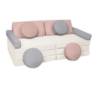 Velinda Canapé modulable Enfant, Blocs de Mousse avec Volant - crème, Rose cla