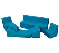 Velinda Ensemble de Meubles Chambre Enfant: 2xfauteuil+canapé+Pouf dépliant, Jeu Repos (Couleur: Bleu)
