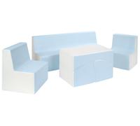 Velinda Ensemble de Meubles en éco-Cuir Chambre Enfant: 2xfauteuil+canapé+Pouf dépliant (Couleur: Blanc, Bleu (Pastel))