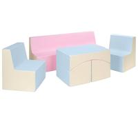 Velinda Ensemble de Meubles en éco-Cuir Chambre Enfant: 2xfauteuil+canapé+Pouf dépliant (Couleur: Rose, Bleu, Jaune (Pastel))