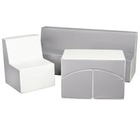 Velinda Ensemble de Meubles en éco-Cuir Chambre Enfant: Fauteuil+canapé+Pouf dépliant (Couleur: Blanc,Gris)