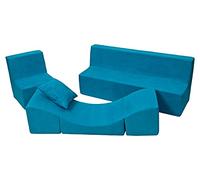 Velinda Ensemble de Meubles Enfant: Fauteuil+canapé+Pouf dépliant (Chaise Longue) (Couleur: Bleu)