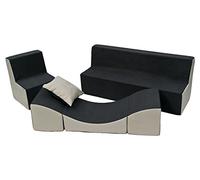 Velinda Ensemble de Meubles Enfant: Fauteuil+canapé+Pouf dépliant (Chaise Longue) (Couleur: Gris-Beige)