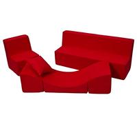 Velinda Ensemble de Meubles Enfant: Fauteuil+canapé+Pouf dépliant (Chaise Longue) (Couleur: Rouge)