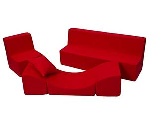 Velinda Ensemble de Meubles Enfant: Fauteuil+canapé+Pouf dépliant (Chaise Longue) (Couleur: Rouge)