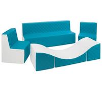 Velinda Meubles, Chambre d'enfants, Éco-Cuir matelassé: 2xfauteuil+canapé+Pouf dépliant (Couleur: Blanc, Turquoise)