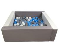 Velinda Piscine à balles carrée avec 200 balles, Cuir écologique, 5 éléments (Couleur de la Piscine/de balles: Blanc, Gris/Blanc, Transparent, Bleu Clair, Gris)