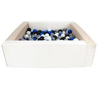 Velinda Piscine à balles carrée avec 200 balles, Cuir écologique, 5 éléments (Couleur de la Piscine/de balles: Blanc, Cappuccino/Noir, Blanc, Transparent, Bleu, Gris)