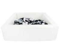 Velinda Piscine à balles carrée avec 200 balles, Cuir écologique, 5 éléments (Couleur de la Piscine/de balles: Blanc/Noir, Blanc, Transparent, Argent)