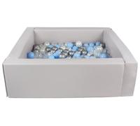 Velinda Piscine à balles carrée avec 200 balles, Cuir écologique, 5 éléments (Couleur de la Piscine/de balles: Gris/Perle, Transparent, Bleu Clair, Argent)