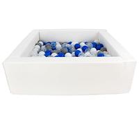 Velinda Piscine à balles carrée avec 200 balles, Cuir écologique, 5 éléments (Couleur de la Piscine/de balles: Blanc/Blanc, Transparent, Bleu, Gris)