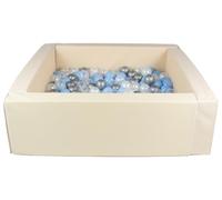 Velinda Piscine à balles carrée avec 200 balles, Cuir écologique, 5 éléments (Couleur de la Piscine/de balles: Cappuccino/Perle, Transparent, Bleu Clair, Argent)