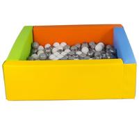 Velinda Piscine à balles carrée avec 200 balles, Cuir écologique, 5 éléments (Couleur de la Piscine/de balles: Jaune, Vert, Bleu, Orange/Blanc, Gris, Argent)