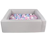 Velinda Piscine à balles carrée avec 200 balles, Cuir écologique, 5 éléments (Couleur de la Piscine/de balles: Gris/Blanc, Transparent, Bleu Clair, Rose Clair, Rose (Pastel), Bleu (Pastel))