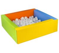 Velinda Piscine à balles carrée avec 200 balles, Cuir écologique, 5 éléments (Couleur de la Piscine/de balles: Jaune, Vert, Bleu, Orange/Blanc)
