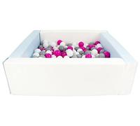 Velinda Piscine à balles carrée avec 200 balles, Cuir écologique, 5 éléments (Couleur de la Piscine/de balles: Blanc, Bleu (Pastel)/Blanc, Rose, Gris)