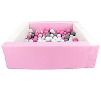 Velinda Piscine à balles carrée avec 200 balles, Cuir écologique, 5 éléments (Couleur de la Piscine/de balles: Blanc, Rose (Pastel)/Blanc, Rose Clair, Gris)