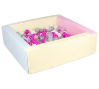 Velinda Piscine à balles carrée avec 200 balles, Cuir écologique, 5 éléments (Couleur de la Piscine/de balles: Rose, Bleu, Jaune (Pastel)/Blanc, Transparent, Rose, Gris, Argent)