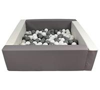 Velinda Piscine à balles carrée avec 200 balles, Cuir écologique, 5 éléments (Couleur de la Piscine/de balles: Blanc, Gris/Blanc, Gris)