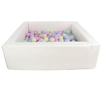 Velinda Piscine à balles carrée avec 200 balles, Cuir écologique, 5 éléments (Couleur de la Piscine/de balles: Blanc/Rose, Bleu, Jaune (Pastel))