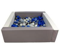 Velinda Piscine à balles carrée avec 200 balles, Cuir écologique, 5 éléments (Couleur de la Piscine/de balles: Blanc, Gris/Perle, Transparent, Bleu, Argent)