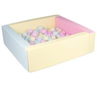 Velinda Piscine à balles carrée avec 200 balles, Cuir écologique, 5 éléments (Couleur de la Piscine/de balles: Rose, Bleu, Jaune (Pastel)/Rose, Bleu, Jaune (Pastel))