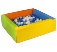 Velinda Piscine à balles carrée avec 300 balles, Cuir écologique, 5 éléments (Couleur de la Piscine/de balles: Jaune, Vert, Bleu, Orange/Blanc,Bleu,Gris)