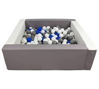 Velinda Piscine à balles carrée avec 300 balles, Cuir écologique, 5 éléments (Couleur de la Piscine/de balles: Blanc, Gris/Blanc, Bleu, Gris)