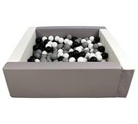 Velinda Piscine à balles carrée avec 300 balles, Cuir écologique, 5 éléments (Couleur de la Piscine/de balles: Blanc, Gris/Noir, Blanc, Gris)