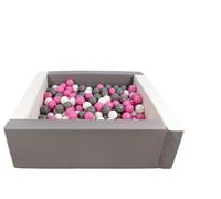 Velinda Piscine à balles carrée avec 300 balles, Cuir écologique, 5 éléments (Couleur de la Piscine/de balles: Blanc, Gris/Blanc, Rose Clair, Gris)